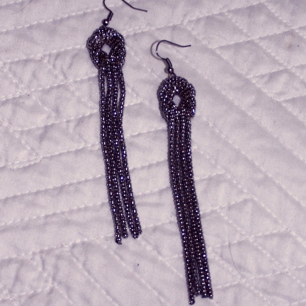 SIlver tassle knot earrings